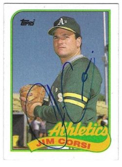 Autographed JIM CORSI Oakland A's 1989 Topps Card