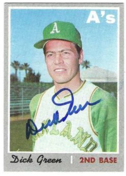 Autographed DICK GREEN Oakland A's 1970 Topps Card