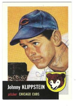 Autographed JOHNNY KLIPPSTEIN Chicago Cubs 1953 Topps Archives Card