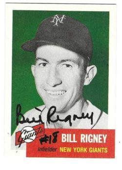 Autographed  BILL RIGNEY New York Giants 1953 Topps Archives Card