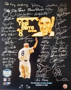 YANKEE STADIUM FINAL GAME 16x20 Photo 48 Signatures including Bouton, White, Wetteland etc.