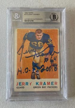 Autographed JERRY KRAMER Green Bay Packers 1959 Topps Card #116 Beckett  Slabbed