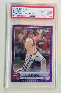 Autographed J.T. REALMUTO Phillies 2022 Topps Chrome Card #108 200/250 PSA/DNA Slabbed