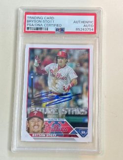 Autographed 2023 BRYSON STOTT Philadelphia Phillies Topps Update Card #295 Beckett Slabbed