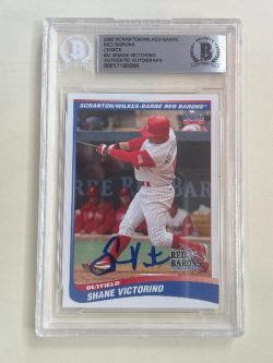 Signed 2005 Choice SHANE VICTORINO Red Barons Phillies Card #31 Beckett Slabbed