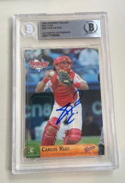 Autographed 2003 CARLOS RUIZ Reading Phillies Team Set Card #23 Beckett Slabbed