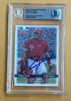 Autographed 2002 CARLOS RUIZ Clearwater Phillies Team Set Card #4 Beckett Slabbed