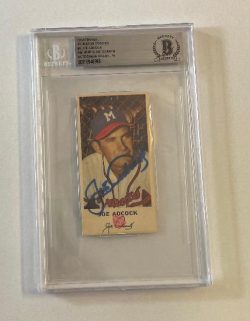 Autographed JOE ADCOCK Milwaukee Braves 1954 Johnston Cookies Card #9 Beckett Slabbed Grade 10