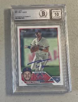 Autographed TREA TURNER Phillies 2023 Topps Card #475 Beckett Slabbed Grade 10