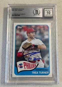 Autographed TREA TURNER Phillies 2023 Topps Archives Card #200 Beckett Slabbed Grade 10