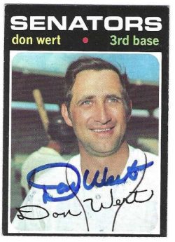 Autographed DON WERT Washington Senators 1971 Topps Card
