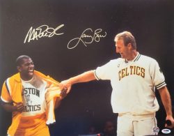 AUTOGRAPHED LARRY BIRD Boston Celtics and MAGIC JOHNSON Los Angeles Lakers 16x20 photo PSA/DNA Hologram