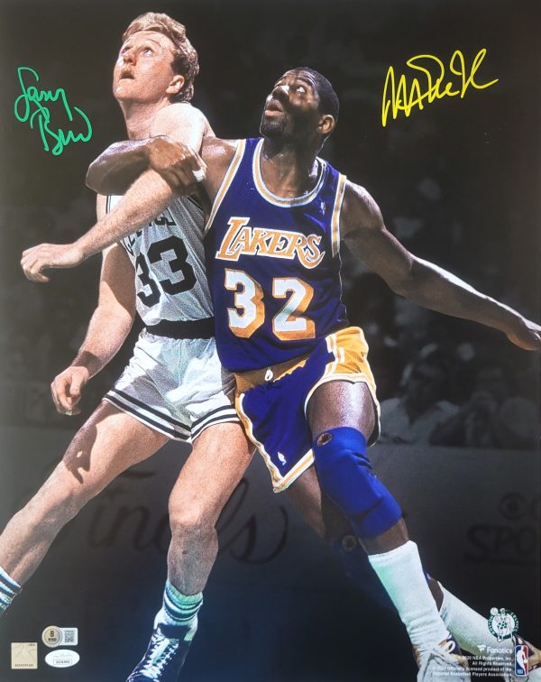 AUTOGRAPHED LARRY BIRD Boston Celtics and MAGIC JOHNSON Los Angeles Lakers 16x20 photo JSA