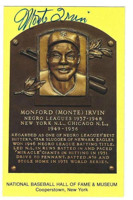 Autographed Monte Irvin Hall of Fame Gold Plaque Postcard