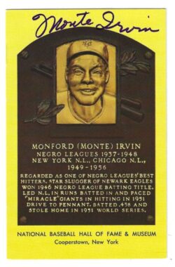Autographed Monte Irvin Hall of Fame Gold Plaque Postcard