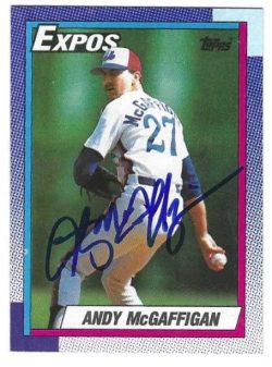 Autographed ANDY MCGAFFIGAN Montreal Expos 1990 Topps Card