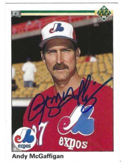 Autographed ANDY MCGAFFIGAN Montreal Expos 1990 Upper Deck Card