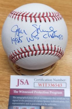 Autographed JOHN SCHUERHOZ "1995 WS Champs" Official Rawlings Major League Baseball JSA