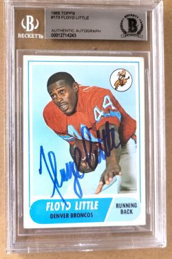 Autographed FLOYD LITTLE 1968 Topps Denver Broncos Rookie Card #173 Beckett Slabbed