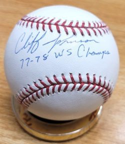Autographed CLIFF JOHNSON "77-78 WS Champs" Official Major League Baseball