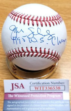Autographed JOHN SCHUERHOZ "1995 WS Champs" Official Rawlings Major League Baseball JSA