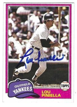 Autographed LOU PINIELLA New York Yankees 1981 Topps Card