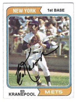Autographed ED KRANEPOOL New York Mets 1974 Topps Card