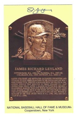 Autographed Jim Leyland Hall of Fame HOF Gold Plaque Postcard