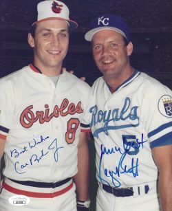 AUTOGRAPHED CAL RIPKEN Baltimore Orioles and GEORGE BRETT Kansas City Royals 8x10 Photo JSA