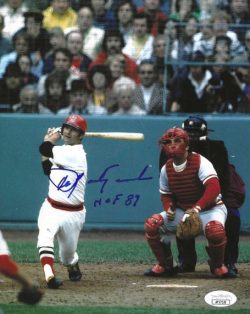 Autographed CARL YASTRZEMSKI "HOF 89" 8X10 Boston Red Sox JSA COA