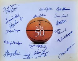 Autographed NBA TOP 5016x20 photo w/ Abdul-Jabbar, Magic, Baylor, West, DR. J, 12 Others JSA