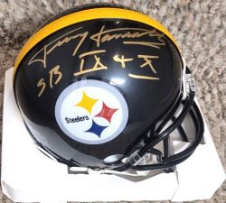 Autographed TERRY HANRATTY "SB IX, SB X" Pittsburgh Steelers Mini Helmet