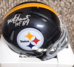 Autographed MEL BLOUNT "HOF 89" Pittsburgh Steelers Mini Helmet JSA Witness