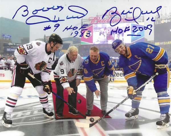 Autographed BOBBY HULL Chicago Blackhawks and BRETT HULL St. Louis Blues 8x10 Photo