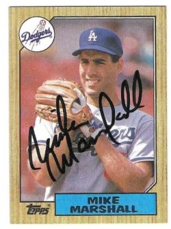 Autographed MIKE MARSHALL Los Angeles Dodgers 1987 Topps Card