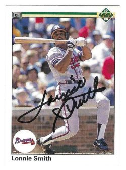 Autographed LONNIE SMITH Atlanta Braves 1990 Upper Deck Card