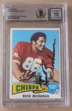 Signed Buck Buchanan Kansas City Chiefs 1975 Topps card # 16 BAS Beckett slabbed - 10
