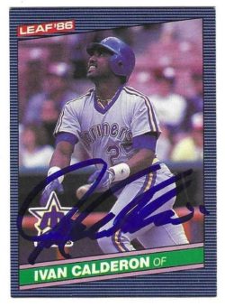 Autographed IVAN CALDERON Seattle Mariners 1986 Donruss Leaf Card