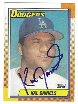 Autographed KAL DANIELS Los Angeles Dodgers 1990 Topps Card