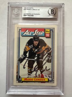 Signed Mario Lemieux Pittsburgh Penguins 1992-93 Topps card #265 Beckett Slabbed