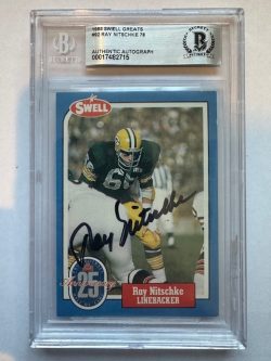 Signed Ray Nitschke Green Bay Packers 1988 Swell card # 92 BAS Beckett slabbed