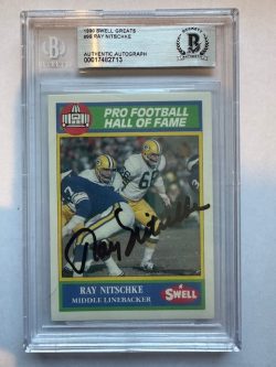 Signed Ray Nitschke Green Bay Packers 1990 Swell card # 96 BAS Beckett slabbed