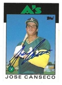 Autographed JOSE CANSECO Oakland A's 1986 Topps Card