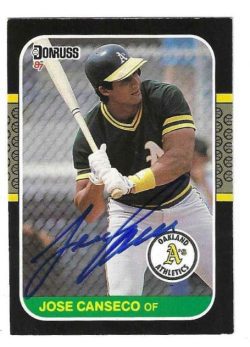 Autographed JOSE CANSECO Oakland A's 1987 Donruss Card