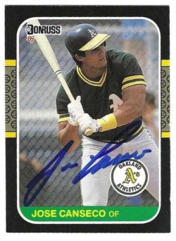 Autographed JOSE CANSECO Oakland A's 1987 Donruss Card