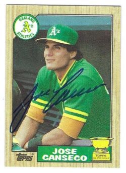 Autographed JOSE CANSECO Oakland A's 1987 Topps Card