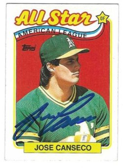 Autographed JOSE CANSECO Oakland A's 1989 Topps Card