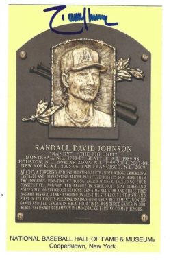 Autographed RANDY JOHNSON Hall of Fame HOF Gold Plaque Post Card Beckett