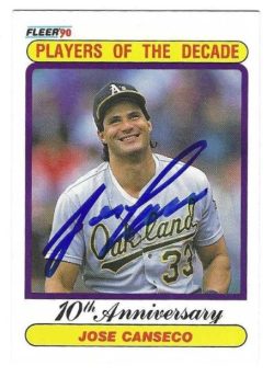 Autographed JOSE CANSECO Oakland A's 1990 Fleer Players of the Decade Card