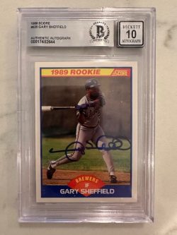 Signed Gary Sheffield Milwaukee Brewers 1989 Score Rookie card #625 Beckett BAS